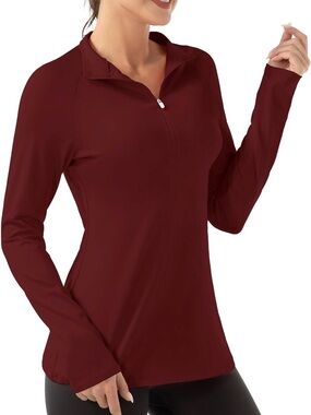 FKEEP Women’s Quarter-Zip Performance Top — Size XS — Burgundy